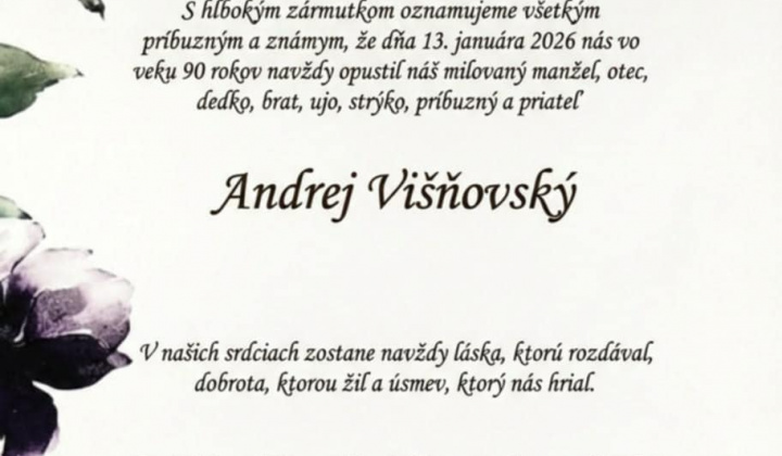 Fotka - Oznámenie o úmrtí Andrej Višňovský