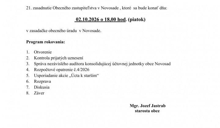 Fotka - Pozvánka na 21. zasadnutie OZ